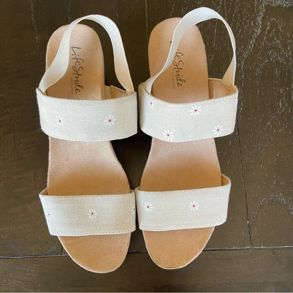 LifeStride Delta Slingback Platform Faux Wood Ankle Strap Sandals‎ Size 9.5 Boho